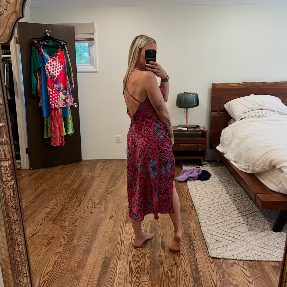 Pink and Blue Floral Patterned Dress